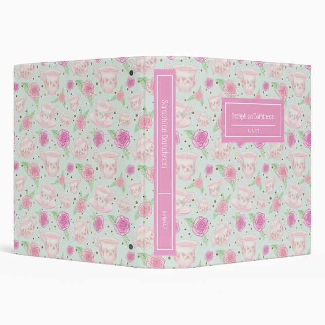 Classeur Cute Pink Tea Cups Nom personnalisé (Arrière-plan)