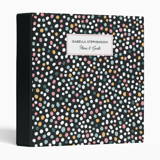 Classeur Cute Polka Dot Confetti Motif Nom personnalisé (Devant/Côté)