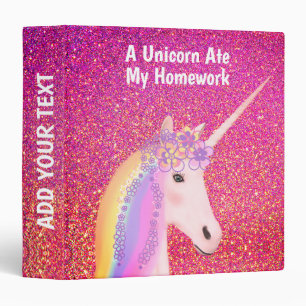 Classeur Cute Rainbow Unicorn rose Parties scintillant étin