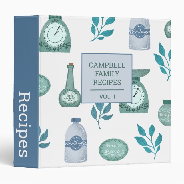 Classeur Cute Recette personnalisée Livre de recettes bleu  (Devant/Côté)