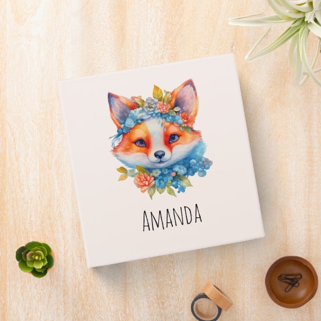 Classeur Cute Renard orange avec Couronne florale (In Situ)