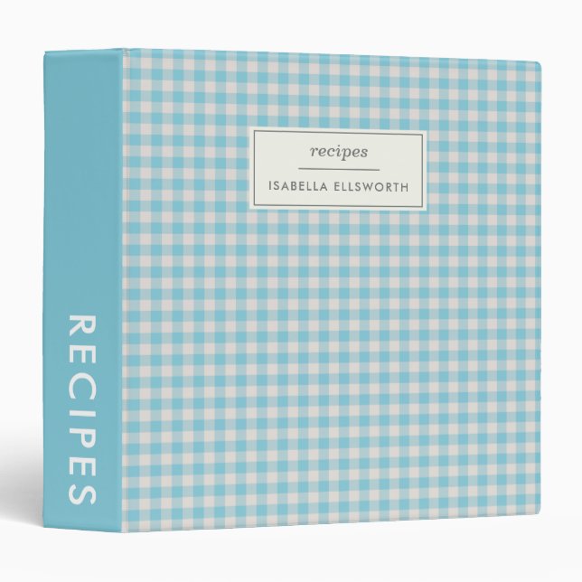 Classeur Cute Retro Bleu En vichy Plaid Recette personnalis (Devant/Côté)