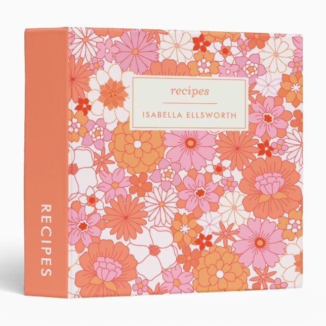 Classeur Cute Retro Rose Orange Floral Recette personnalisé (Devant/Côté)
