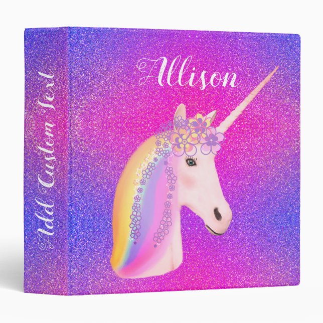 Classeur Cute Rose Girl Parties scintillant Unicorn Personn (Devant/Côté)