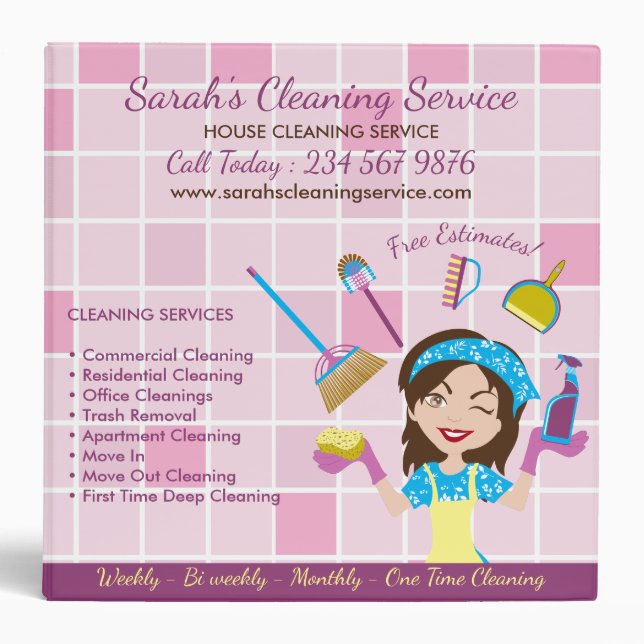 Classeur Cute Rose Maid Janitorial Lady House Nettoyage (Devant)