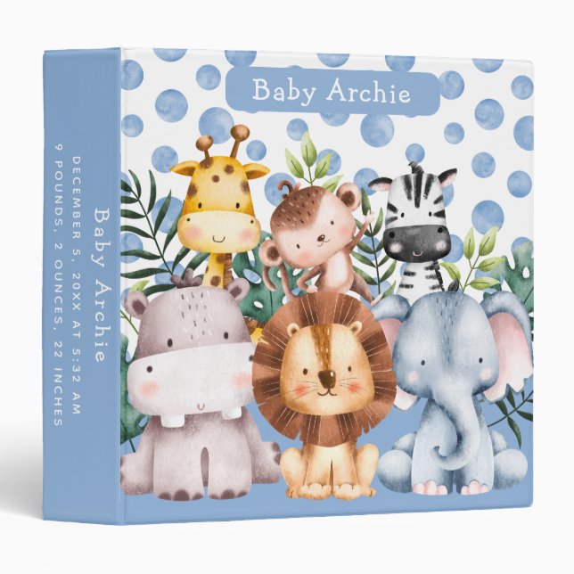 Classeur Cute Safari Animals Jungle Baby Photo Album 3 Ring (Devant/Côté)