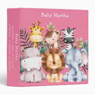 Classeur Cute Safari Animaux Jungle Baby girl Album rose