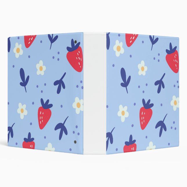 Classeur Cute Strawberry and Spring Flower Pattern on Blue (Arrière-plan)