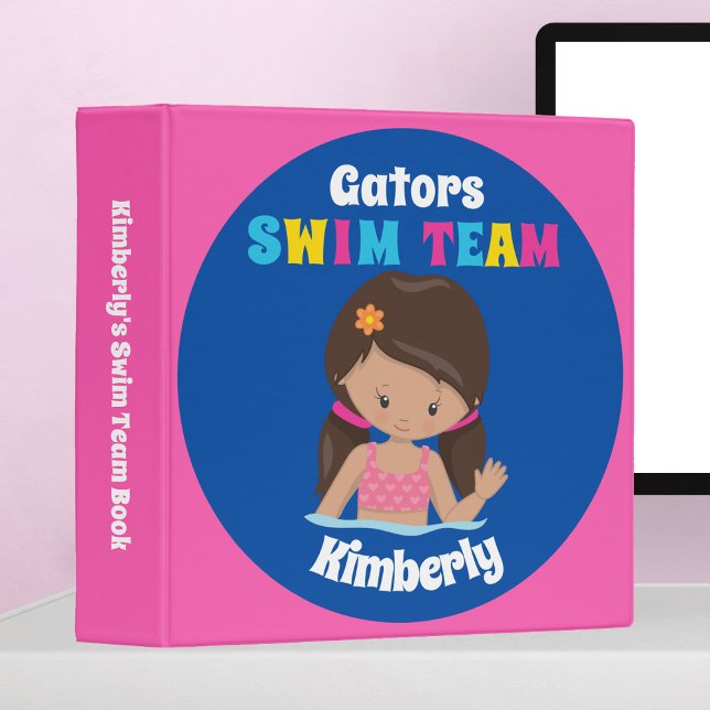 Classeur Cute Swim Team Girl Custom Brunette Rose Bleu (Créateur téléchargé)