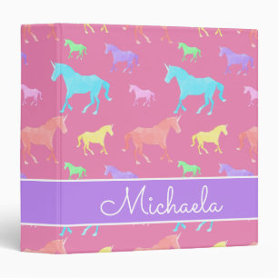 Classeur Cute Unicorn Motif Nom École des enfants roses
