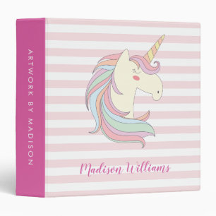 Classeur Cute Unicorn rose rayures Magique Cheval Poney Gir
