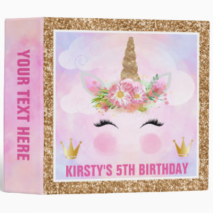 Classeur Cute Unicorn Visage et Parties scintillant Anniver