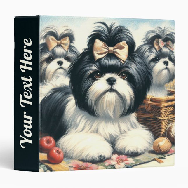 Classeur Cute Vintage peinture Shih-Tzu (Devant/Côté)
