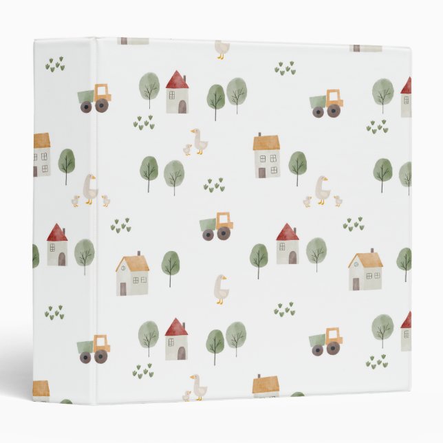 Classeur Cute Watercolor Farm Pattern (Devant/Côté)