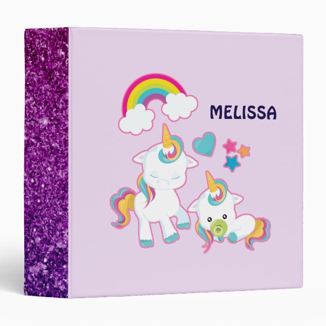 Classeur Cute White Unicorns Magical Mama & Baby (Devant/Côté)