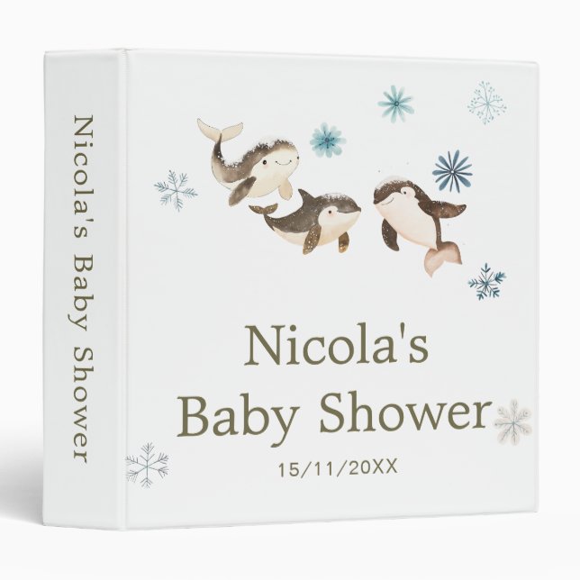 Classeur Cute Winter Arctic Whale Baby Shower Photo Album (Devant/Côté)