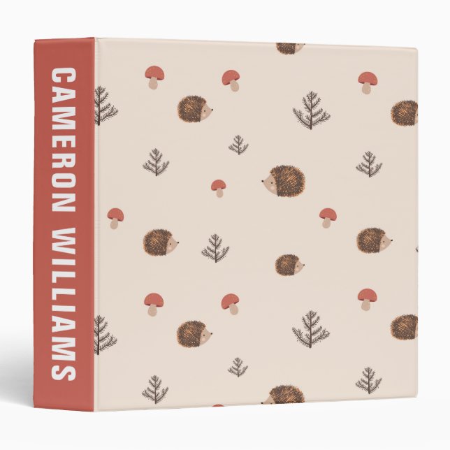 Classeur Cute Woodland Hérisson et Motif de champignons (Devant/Côté)