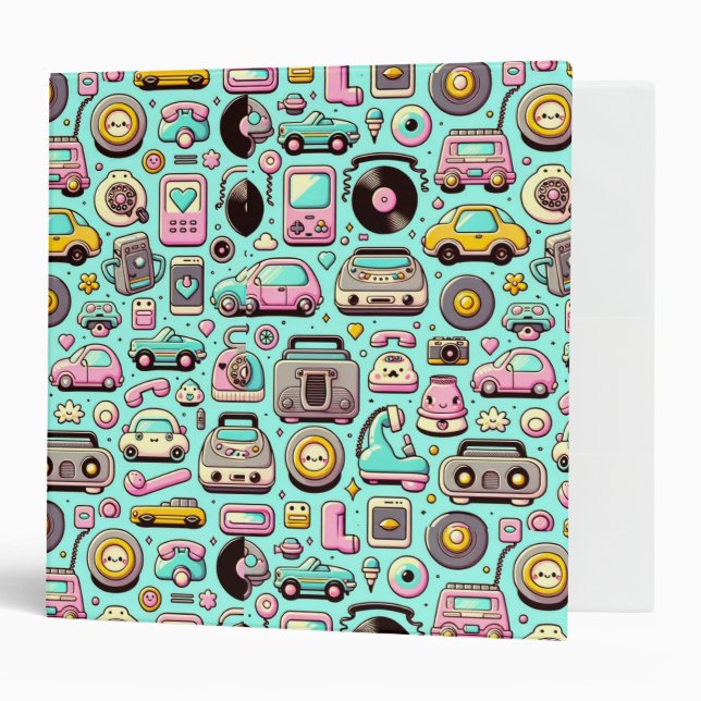 Classeur Cuties rétro : Pastel Whimsical (Devant/intérieur)