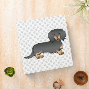 Classeur Dachshund à poil long noir et feu dessin animé chi