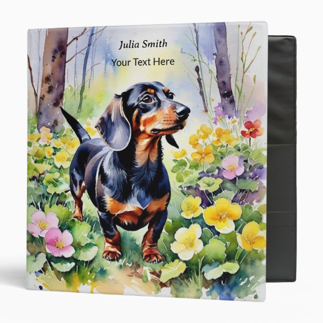Classeur Dachshund Primroses Saucisse Chien Fleurs de bois  (Devant/Intérieur)