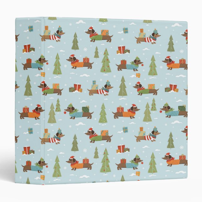 Classeur Dachshunds festifs dans le Motif de neige (Devant/Côté)