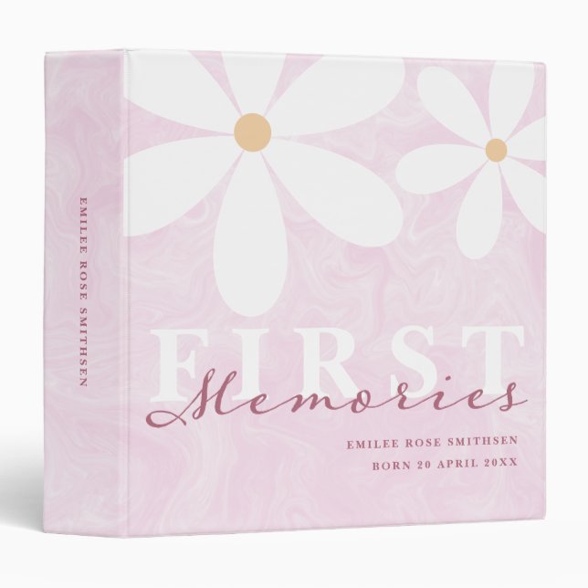 Classeur Daisy Thème Premiers souvenirs Baby Book Rose (Devant/Côté)