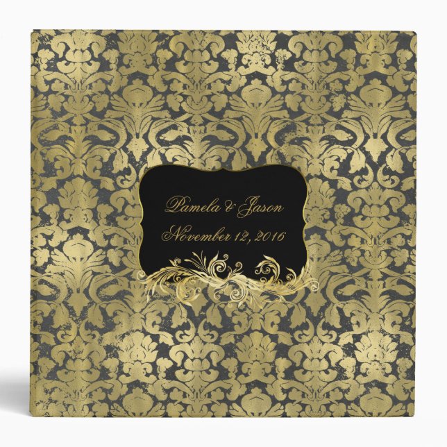 Classeur d'album à mariage damassé d'or (Devant)