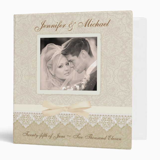 Classeur d'album de mariage - dentelle crème (Devant/Intérieur)