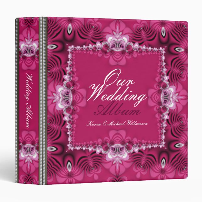 Classeur d'album de mariage en dentelle rose exoti (Devant/Côté)