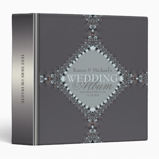Classeur d'album de mariage satiné en argent bleu+ (Devant/Côté)