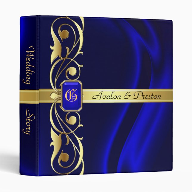 Classeur d'album Marquis Blue Silk Gold Scroll (Devant/Côté)