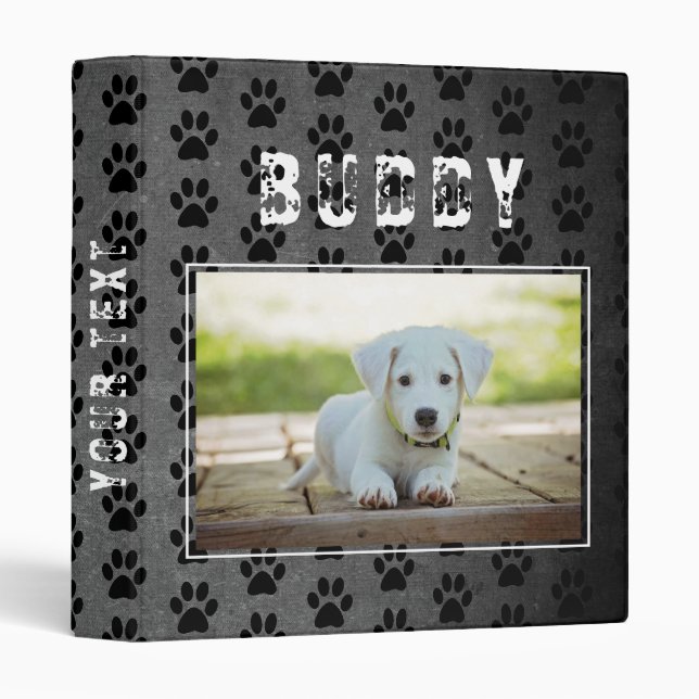 Classeur d'album photo de chien avec empreintes de (Devant/Côté)
