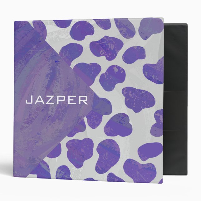 Classeur Dalmatien imprimé violet et blanc monogramme (Devant/intérieur)