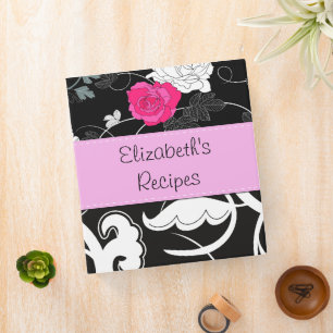 Classeur Damas, Fleurs, Noir et Blanc, Votre nom