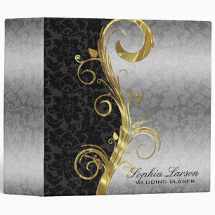 Classeur Damas florales d'argent noir