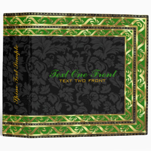 Classeur Damas Florales Noires - Cadre Bordure Verte & Or