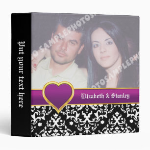 Classeur Damas noir blanc avec mariage de coeur violet
