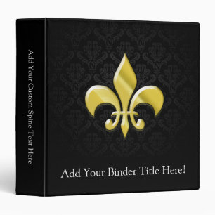 Classeur Damas noir/or Fleur de Lis