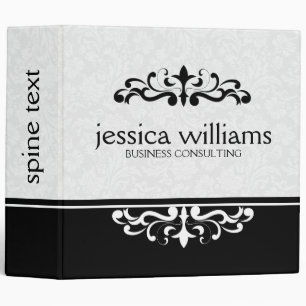 Classeur Damas, rayures et éléments floraux noirs et blancs