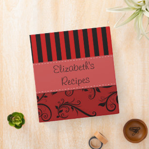 Classeur Damas Rouges, Rayures Rouges, Rayures, Votre Nom