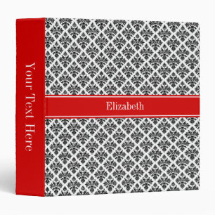 Classeur Damask noir Blanc #3 Red Name Monogram