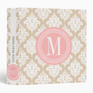 Classeur Damassé beige de toile élégante personnalisée