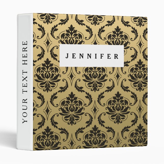 Classeur Damassé d'or et de classique de noir (Devant/Côté)