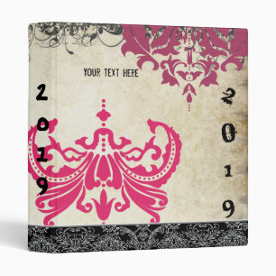 Classeur damassé vintage rose et violet pour fille