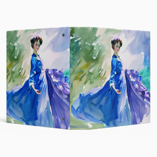 Classeur Dame en Robe Bleue - Peinture aquarelle