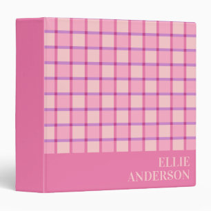 Classeur Damier Moderne Rose Violet Nom Personnalisé
