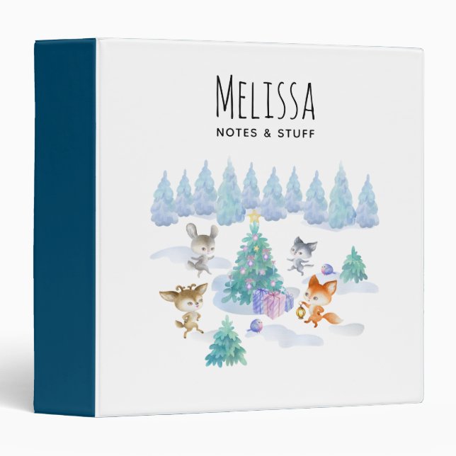 Classeur Danse Animaux de forêt Noël Aquarelle (Devant/Côté)