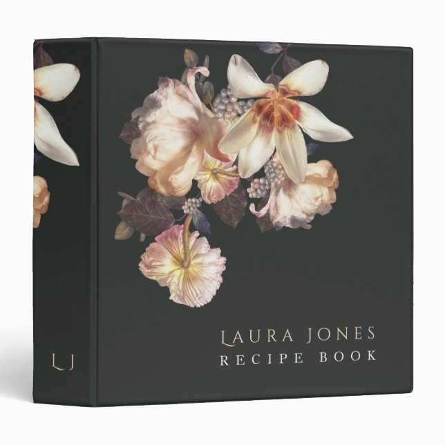 Classeur Dark Elegance Floral Personnalisé Designer (Devant/Côté)