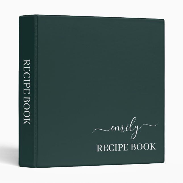 Classeur Dark Green Modern Script Nom du monogramme (Devant/Côté)