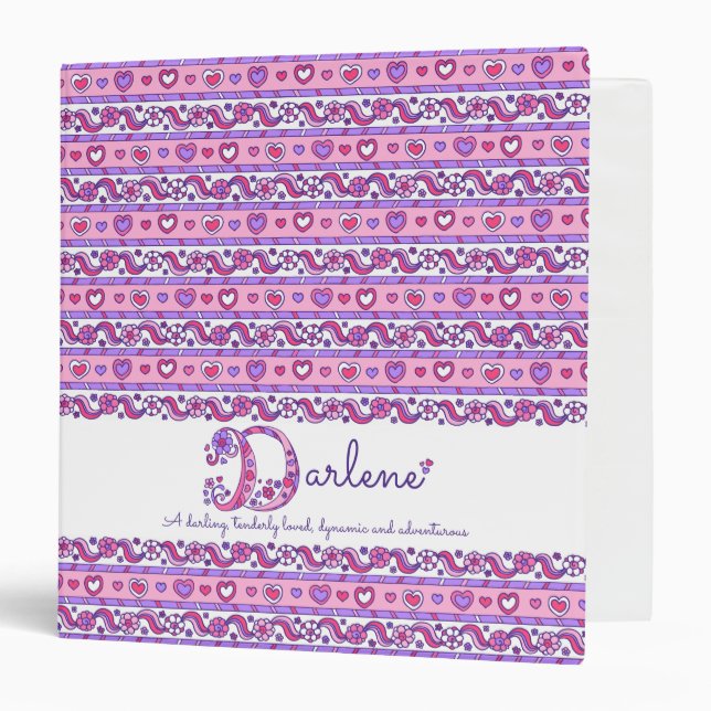 Classeur Darlene lettre F coeurs fleurs nom de doodle (Devant/Intérieur)